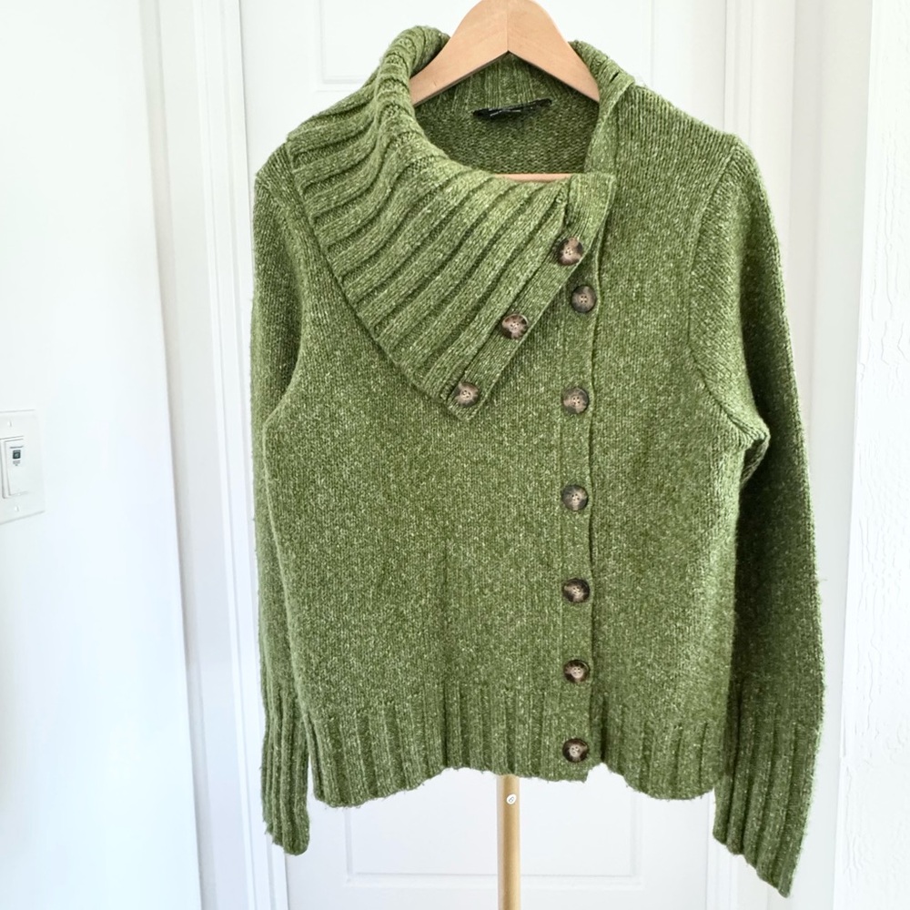 Women's‎ Wool Button Down Forest Green Scandi Fisherman Core Sweater Size L New